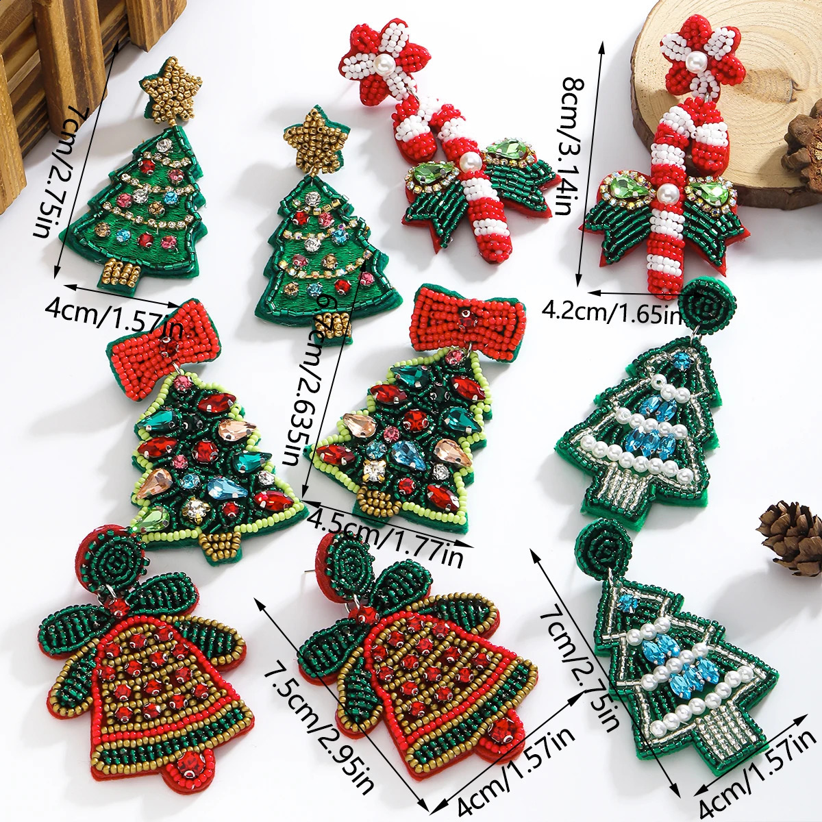 Christmas handmade bead rhinestone drip earrings Christmas tree earrings suitable for womens Christmas earrings 250110