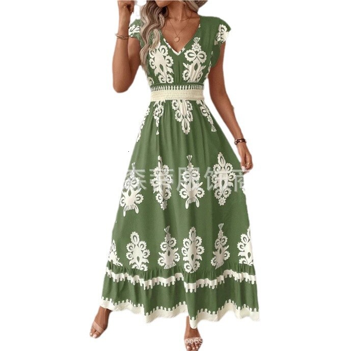 2025 Summer New Designer Women's Beach Skirt Vacation Style Printed Large Pendant Dress