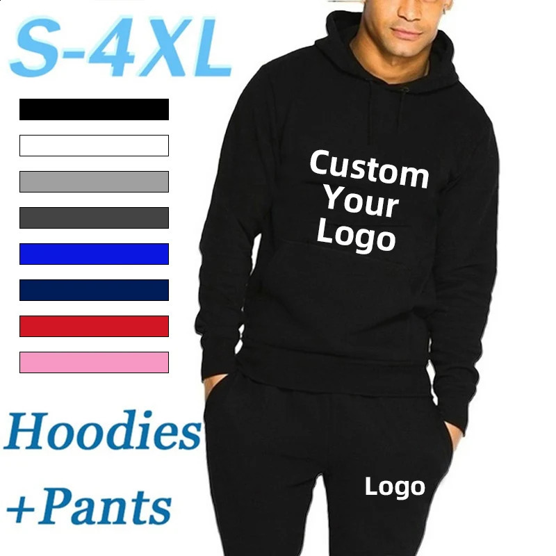 Fashion Mens diy Printed Tracksuits 2 Pieces Sweatshirts and Trousers Set Males Fitness Outfits Customize your 250117