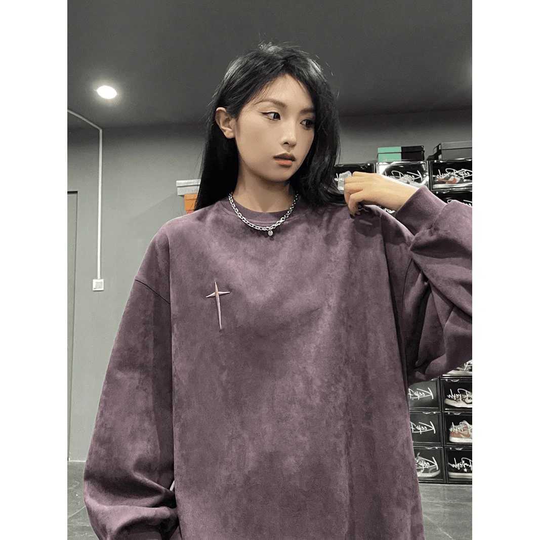 2024 Y2K New Suede Embroidered Round Neck Sweater for Mens Clown in Spring and Autumn Attracting Gothic American Fashion Couple Coat W250117