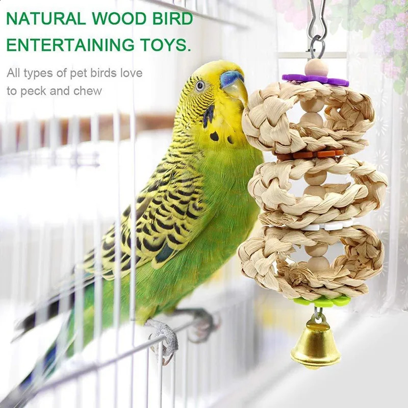 8PCS Set Combination Parrot Bird Toys Wood Articles Bite Pet Bird Toys For Parrot Training Bird Toy Swing Ball Bell Standing 250121