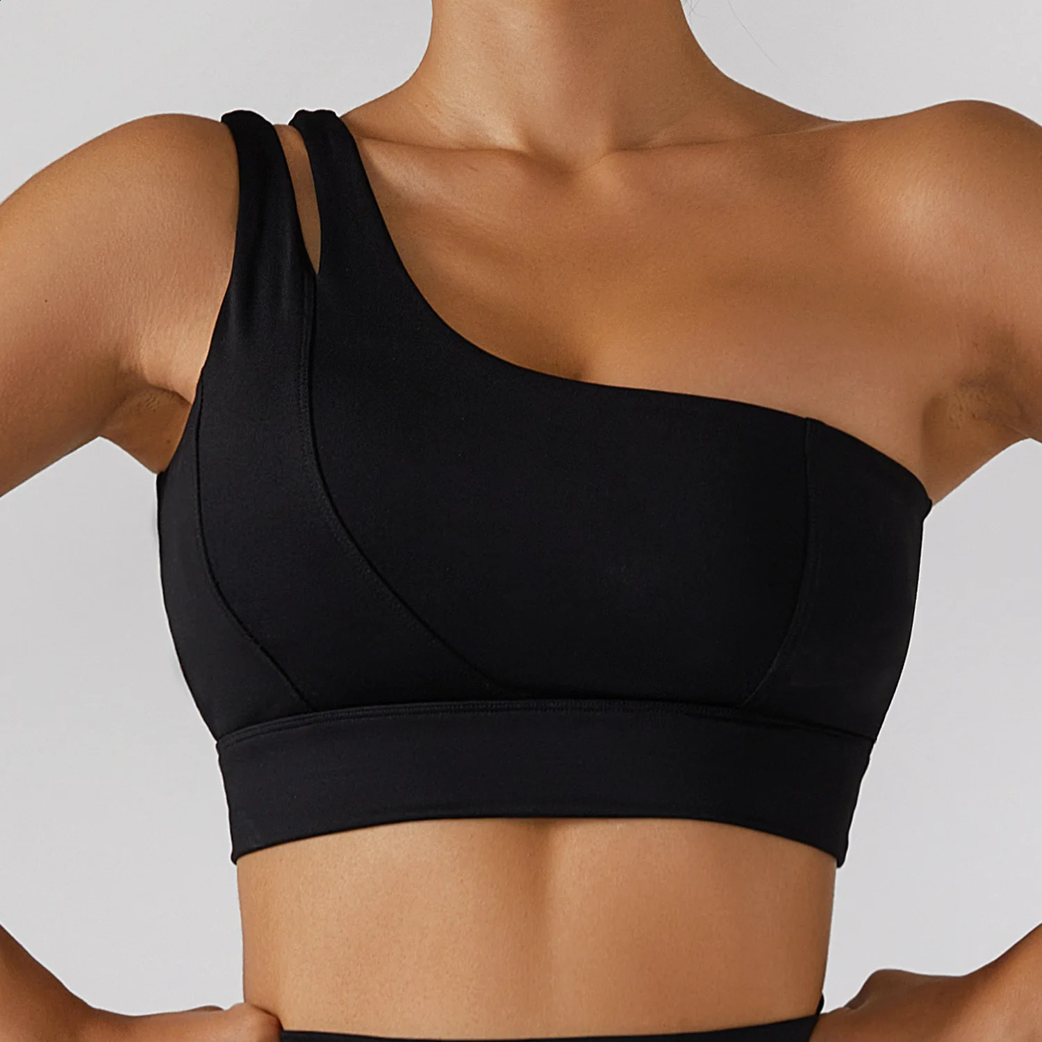 Sexy Womens Sports One Shoulder Bra Gym Push Up Workout Underwear High Strength Support Running Fitness Bra Vest 250122