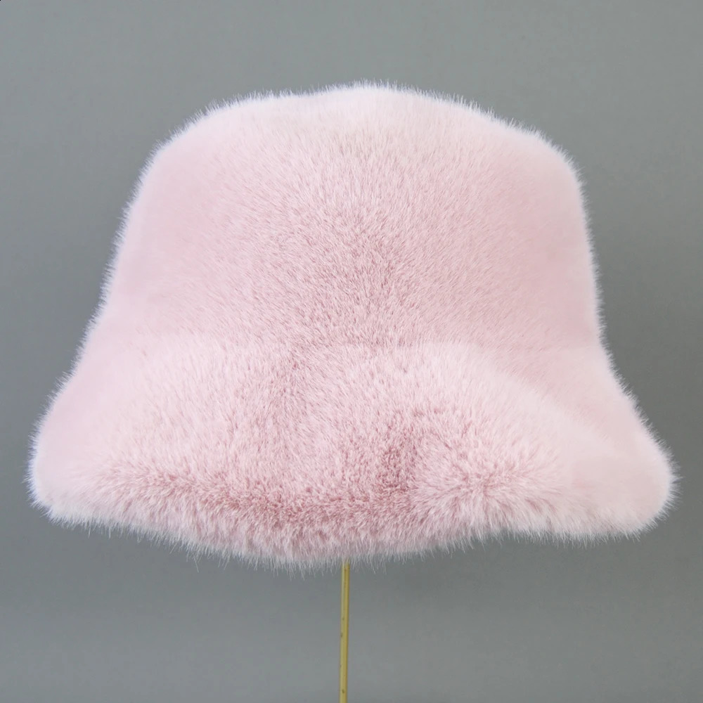 mink beret elegant womens winter hat fashionable faux fur hat knitted warm mink bean hat 250109