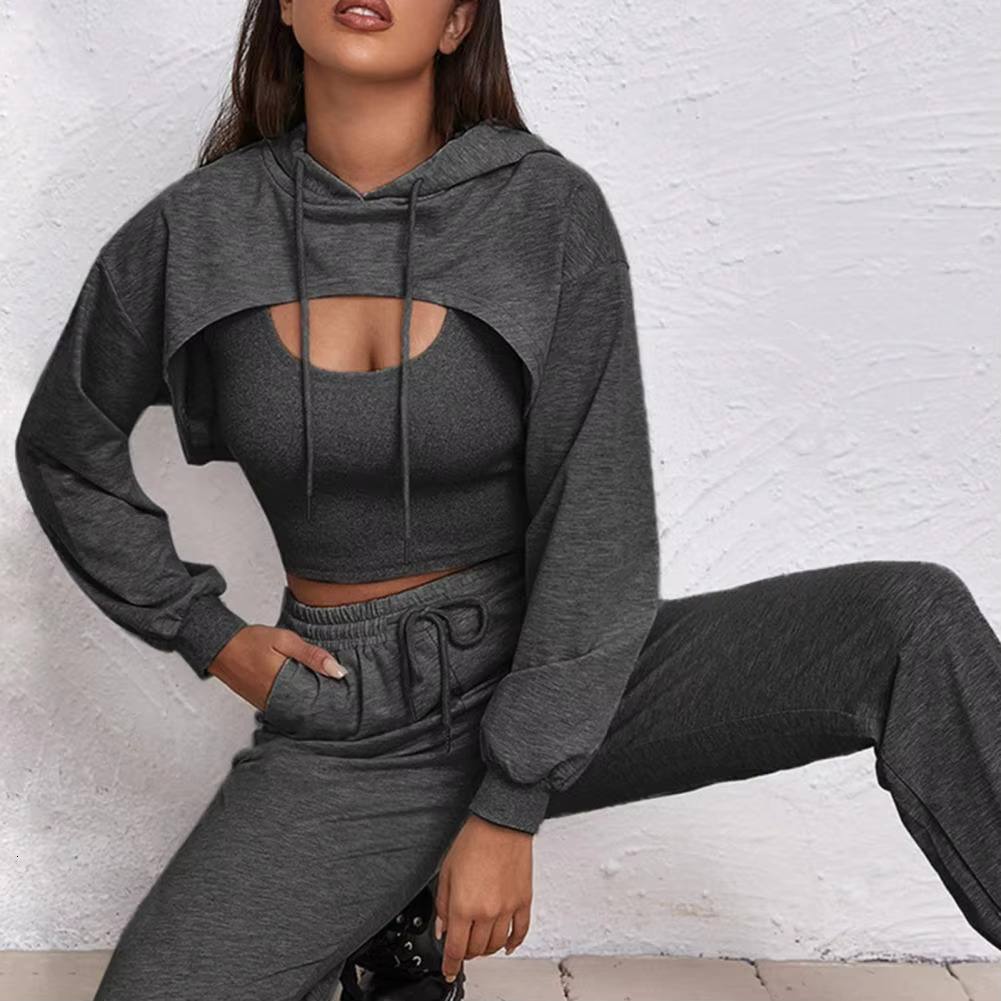 Suit Women's Hoodie Vest Pants Set Solid Color Woman Clothing Sports Tracksuit For Women 2021