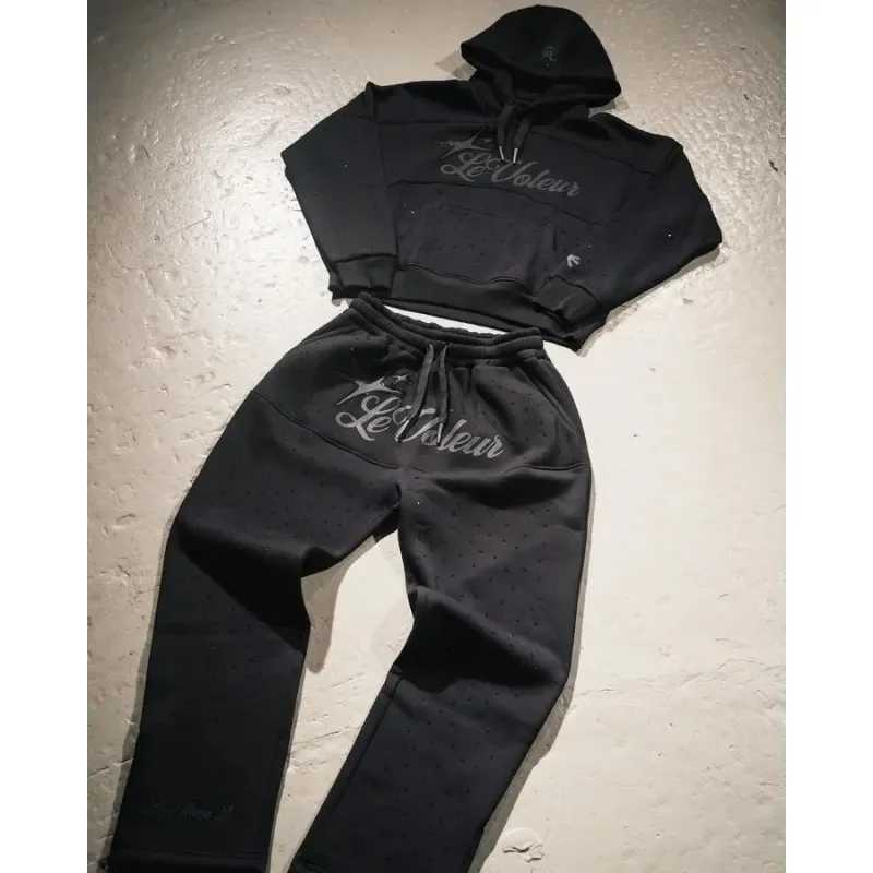 Street Bright Brick Set Letter Drawstr Long-sleeved Hoodie for Men Y2K 2-piece Fashion Able Sports Versatile Sets American W250117