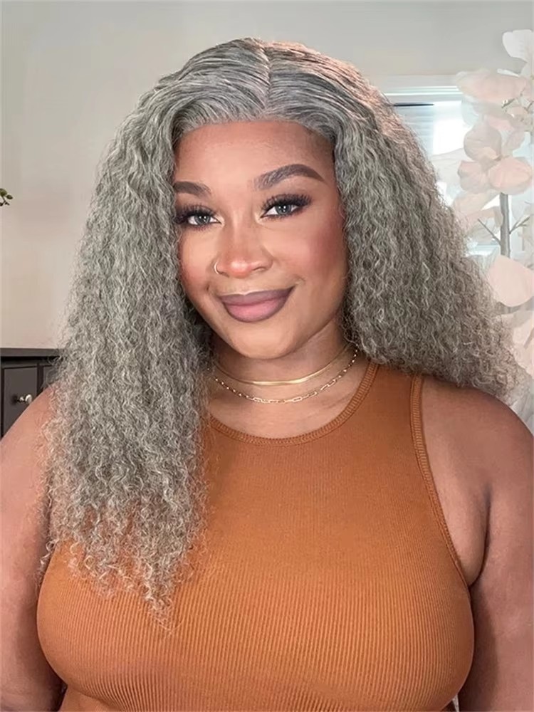 Silver grey ponytail wraps around human Salt And Pepper Long Deep Curly pony tail hairpiece 120g deep wave natural gray european raw hair 1pcs