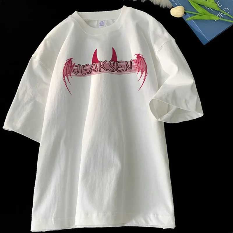 Angel Wings Printed T-shirt Y2k Short Sleeve Letter Printing Tee 2024 Summer New Street Style T Shirts Large Size Unisex Shirt W250117