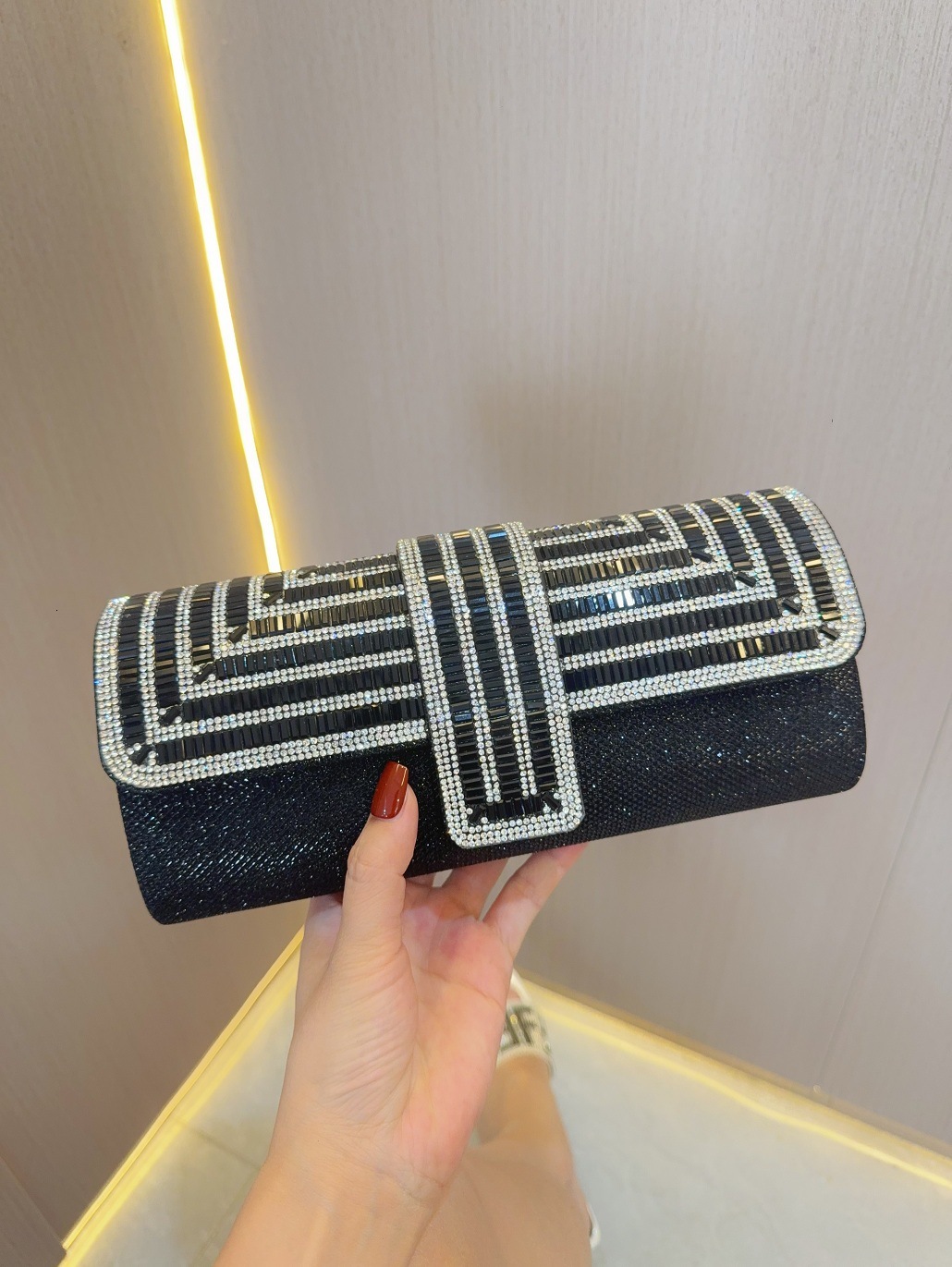 Water Diamond Sparkling Chain Dinner Handheld Dress Bride Wedding Bag, Celebrity Handbag, Women's Banquet Bag