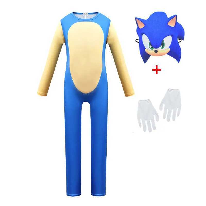 Childrens Anime Game Blue Red Black Shadow Hedge Jumpsuit Hog with Headgear Mask Cosplay Costumes for Kids Carnival Clothes W250117
