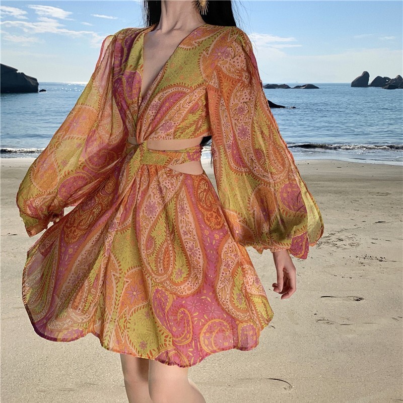 Spring And Summer New Women's Clothing Designer Bali Sanya Seaside Vacation Style Beach Dress Sexy Long Sleeved Slim Fit Atmosphere Dress