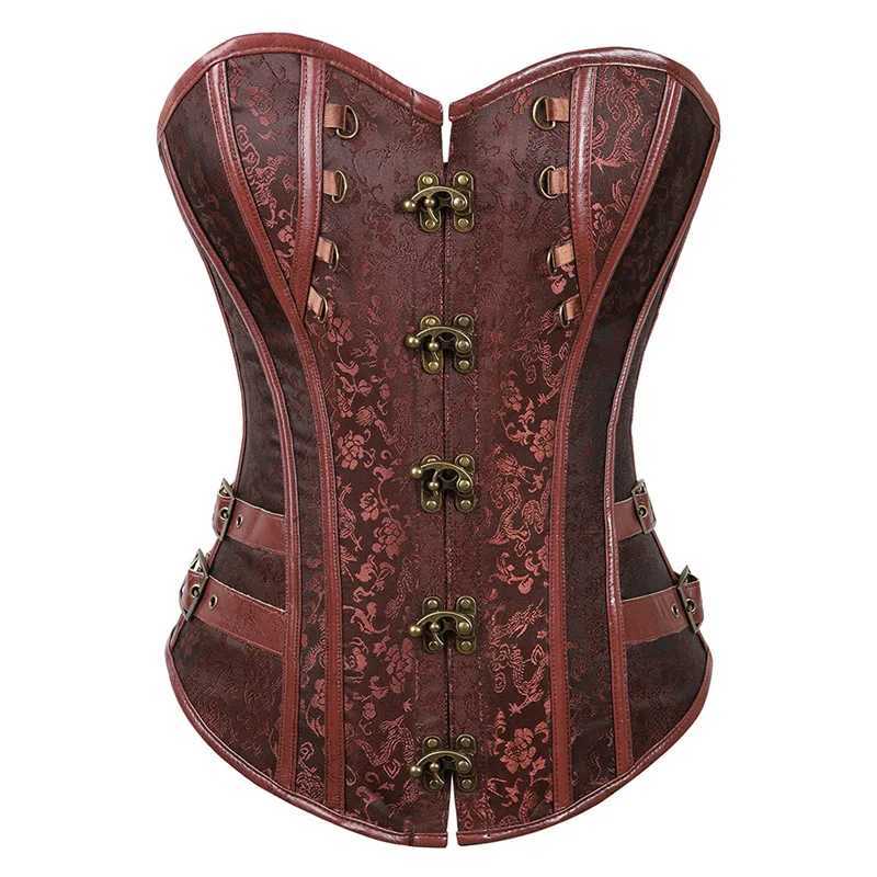 Sapubonva Corset Bustier Steampunk Clothing Women Top Plus Size Vintage Outerwear Corselet Overbust Pirate Costume Brown Black W250120