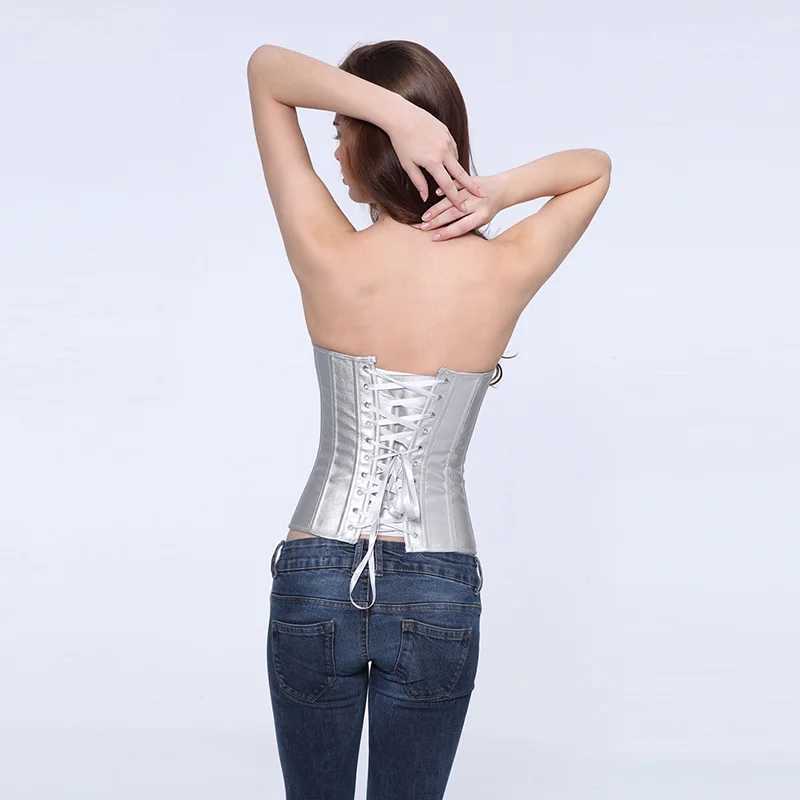 Corset Womens Retro Style Gold Silver Corset Leather Nightclub Sexy Korsett Lingerie Strapless W250120