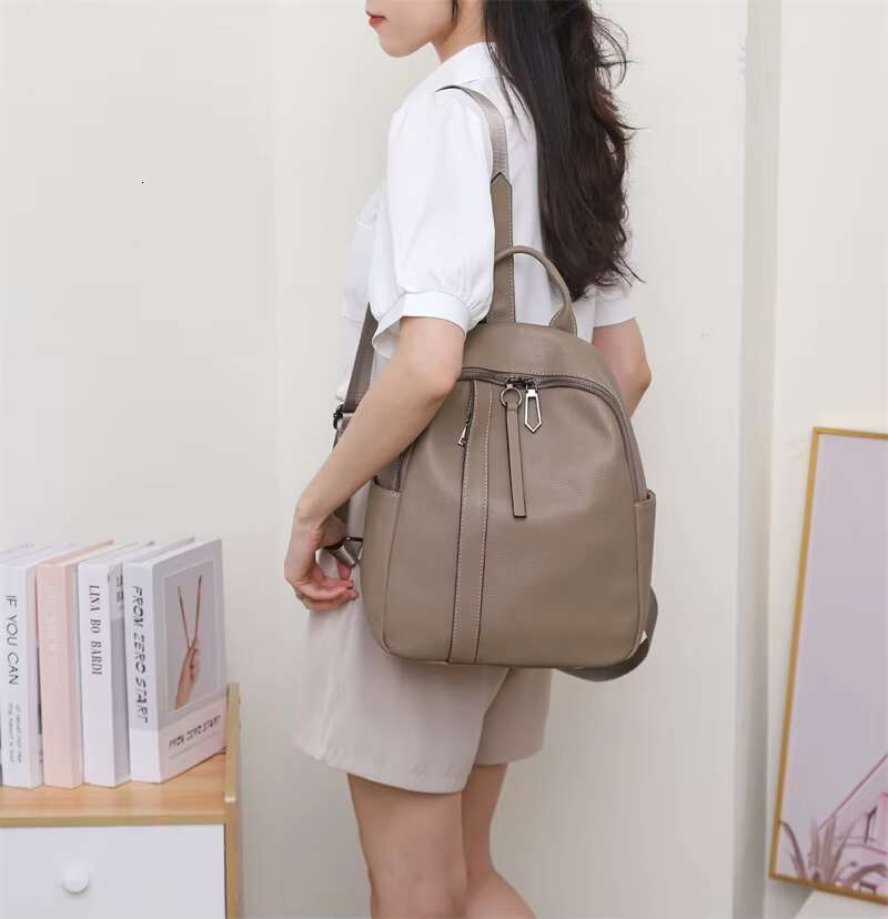 Real Cow Backpack Women Casual Ladies Travel Shoulder Bag Solid Pattern Genuine Leather Bagpack