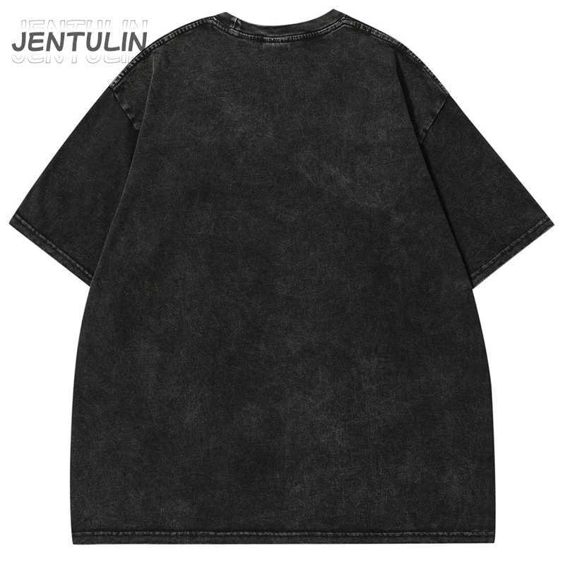 Hip Hop Summer Men Black Washed T-Shirt Streetwear Blurry Shadow Graphic T Shirt Cotton Letter Print Tshirt Top Y2k Tees Hipster W250117