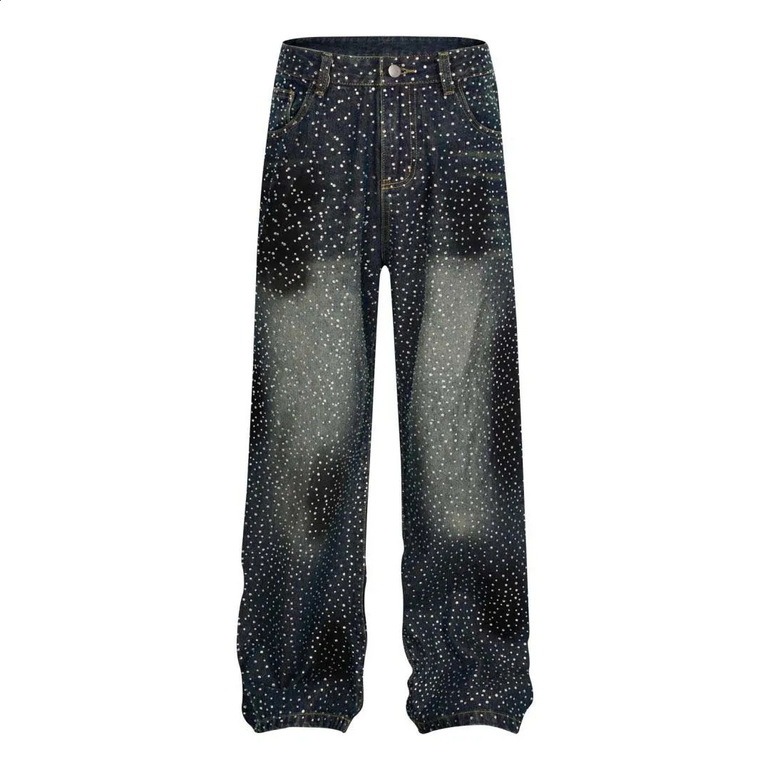 Mens Fashion High Street Hip Hop Jeans Pants With Rhinestone Streetwear Loose Fit Y2K Denim Trousers Baggy Washed Jeans 250120