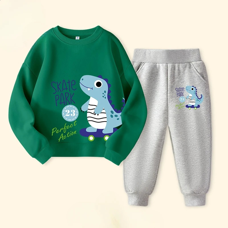 Autumn Children Boy Clothes Set Kid Girls Dinosaur Printed Sweatshirts Pullover Top Pants Bottom 2pcs Outfits Baby Tracksuits 250117