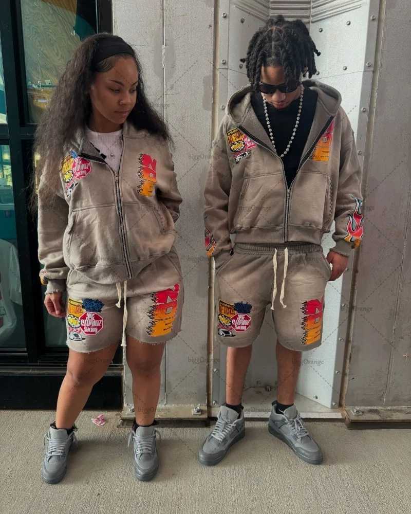 European and American High Street Clothing Y2k Harajuku Fashion Printed Zipper Hoodie Retro Hip-hop Oversized Sweatshirt Men W250117