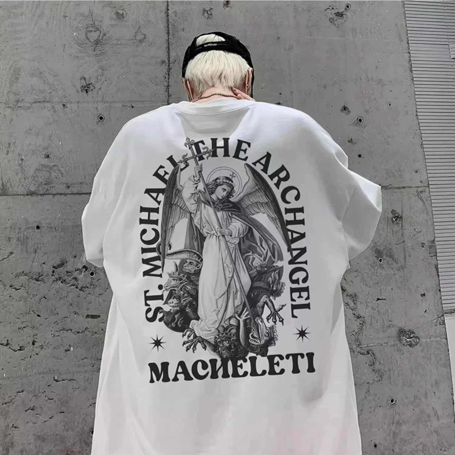 Summer Fashion Retro Gothic Printed Mens T-shirt Top Fashion Cotton Loose Harajuku Couple Hip Hop Y2K Street Short Sleeve W250117