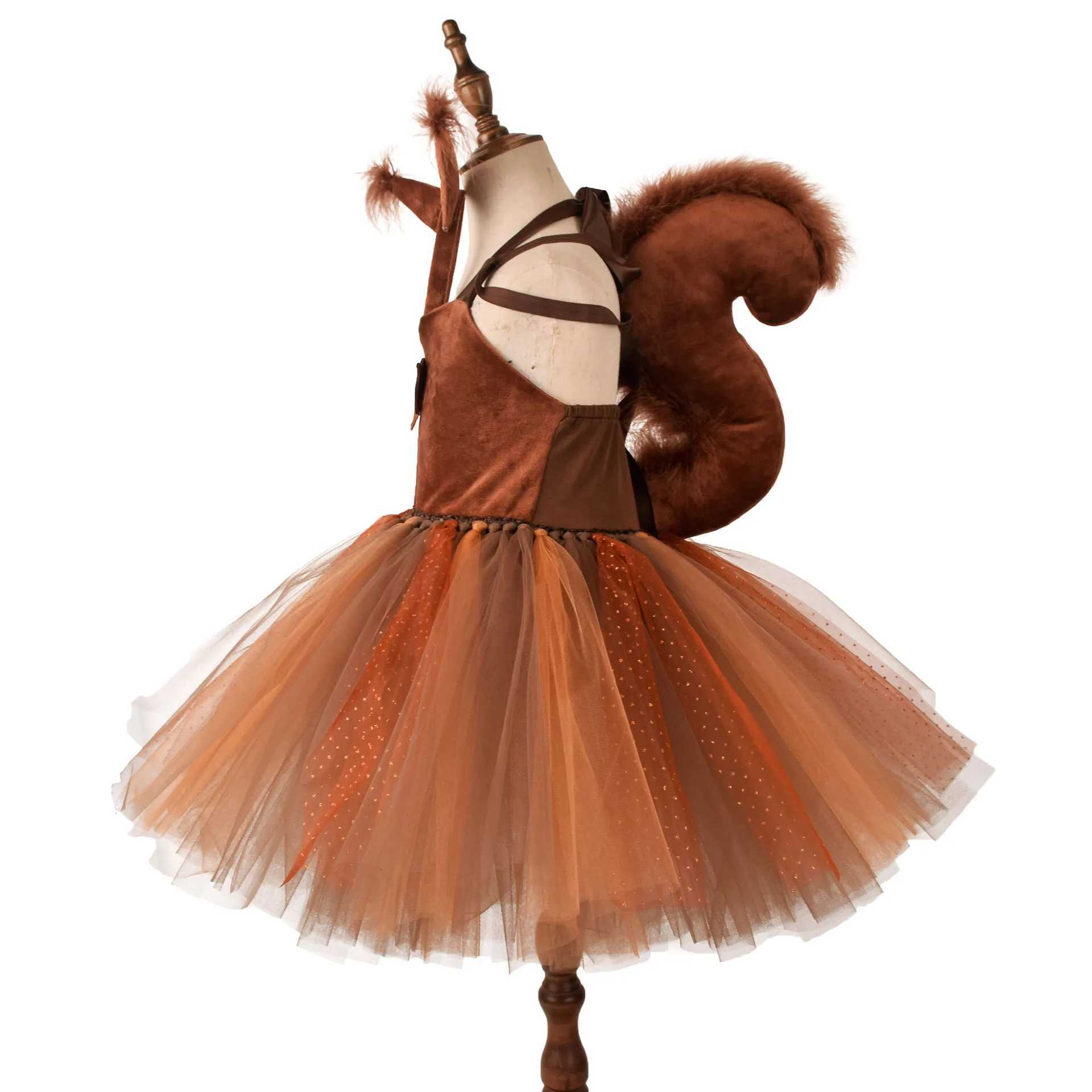 Brown animal squirrel childrens costume girl role-playing costume headband and tail Christmas party Halloween carnival costume W250117