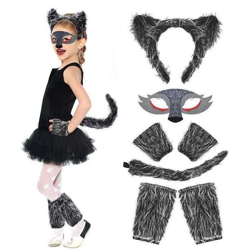 Girls Wolf Ear Headband Tail Skirt Mask Suit Wolf Cosplay Costumes Children Stage Costume Birthday Gift Halloween Animal Dress W250117