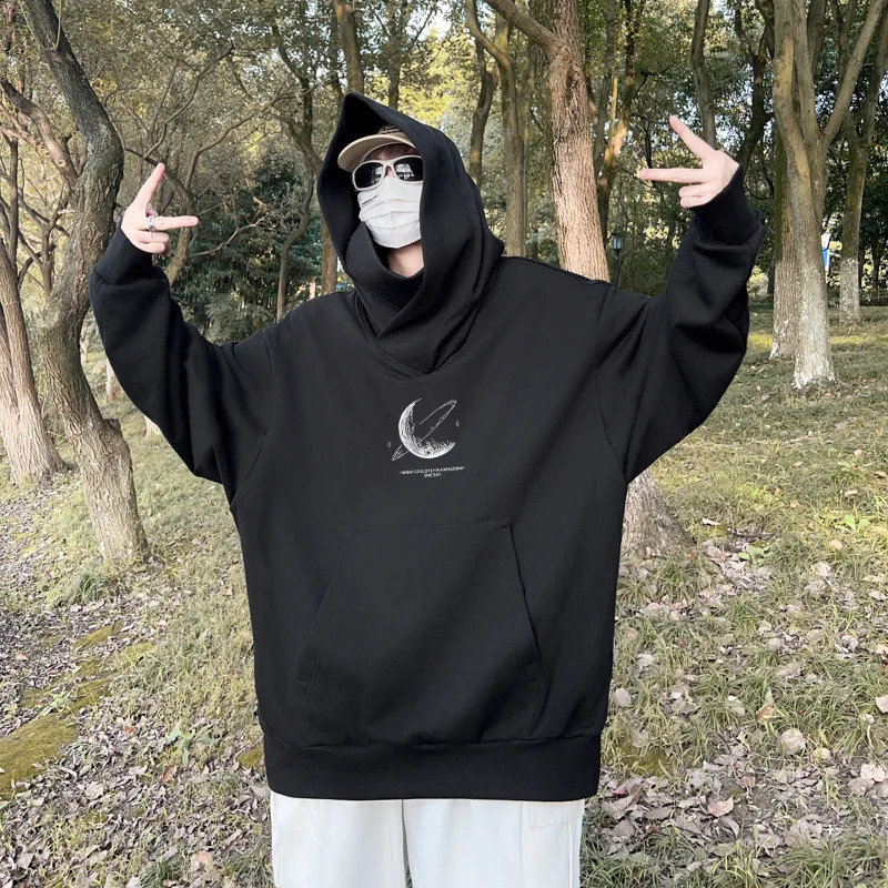 Moon Graphic Printed Ninja Hoodies Hombre Japanese Style Streetwear Turtleneck Sweatshirts Autumn Hip Hop Y2K Oversize Hoodie 250109Z
