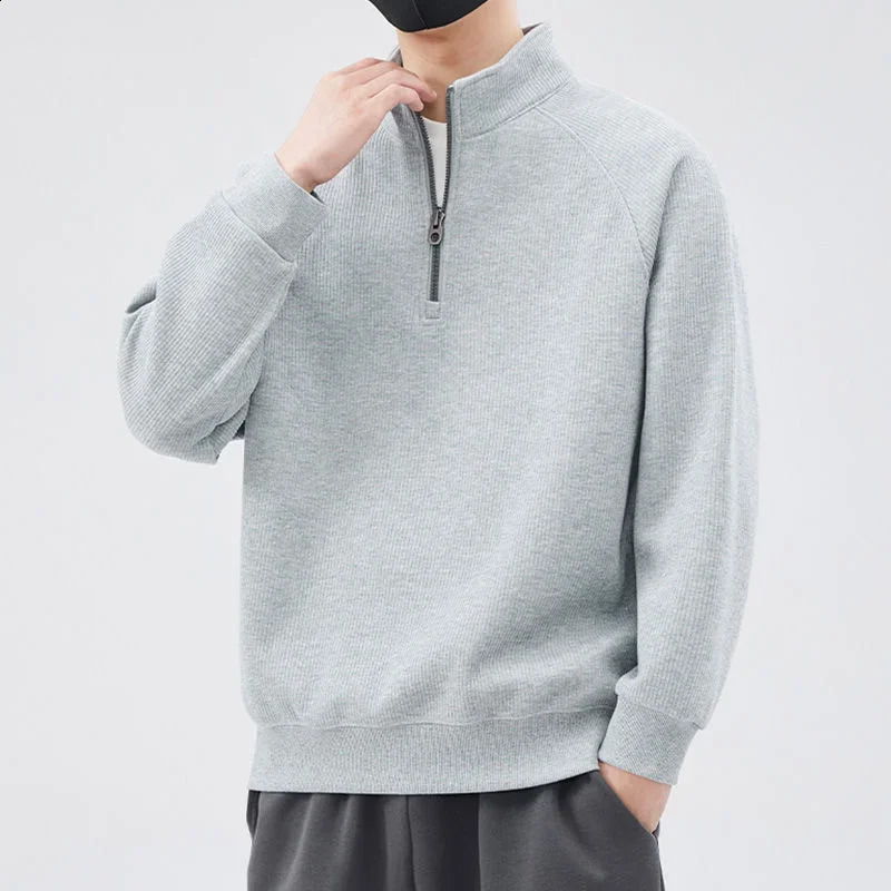 Autumn Standup Collar Pullover Sweatshirts For Men Half Zip Y2K Vintage Hoody Casual Preppy Fashion Streetwear Clothes 250122