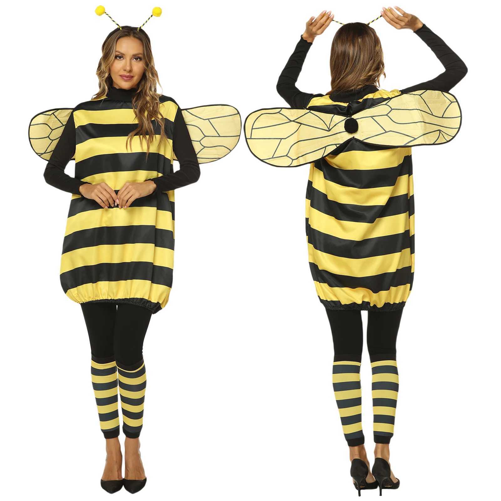 Bee Costumes for Women Halloween Honey Bee Costume Adult Kids Little Bee Costume Antenna Headband+Dress+Wings+Leg Warmers W250117