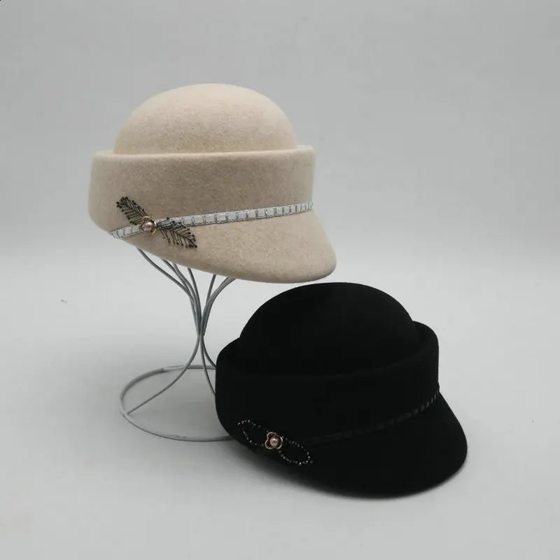Lady Autumn And Winter Felt sboy Cap Banquet Cloche Hats Woman Party Formal Fedora Top Quality 100% Wool Beret Hat 250118