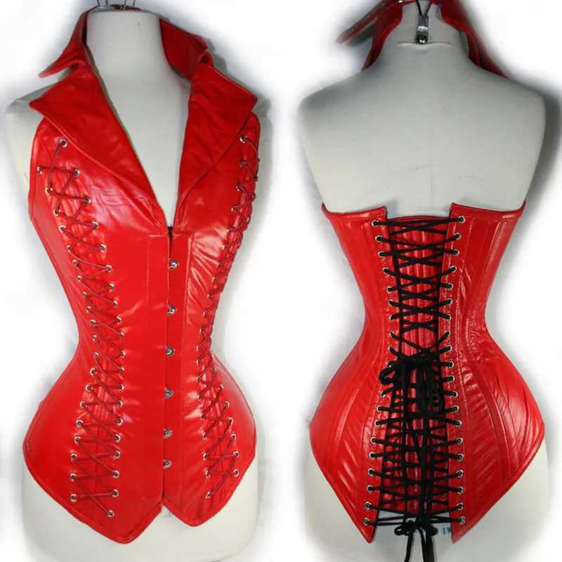 Steampunk Faux Leather Corset Vest for Women Gothic Side Lace-Up Steel Boned PU Corset Waist Slimming Trainer Body Shaper Corset W250120