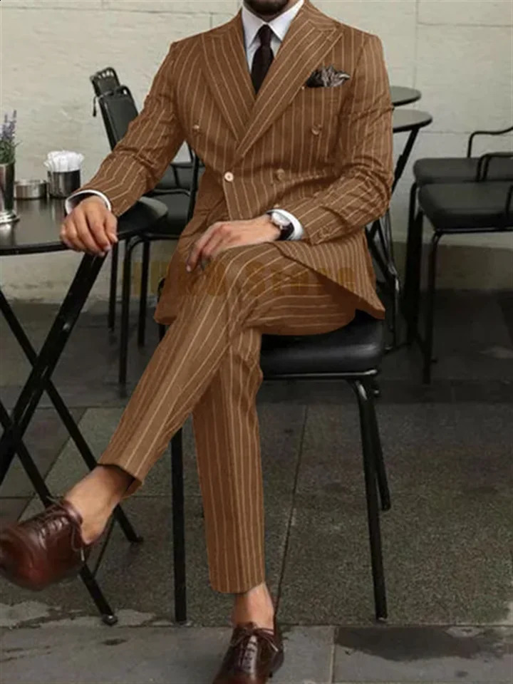 2 Piece Men Suits Mens Suit Double Breasted Man Fashionable and Slimfitting n Groom Wedding Dress Casual Striped Fabric 250121