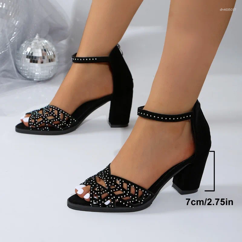 Sandals 2025 Style Women Summer Hollow Out Faux Leather Rhies Thick Heel Zipper Shoes Eur 35-42 zhanyishengli