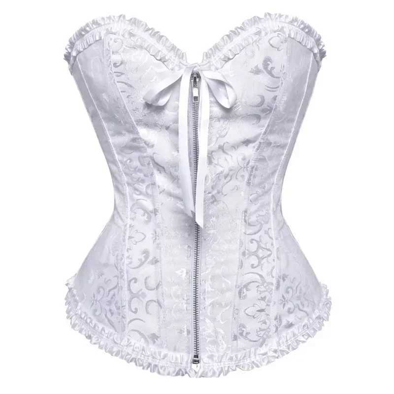 Pink Corset Top Bustier Zipper Sexy Womens Plus Size Overbust Corset Lace up Floral Gothic Brocade Vintage Fashion Medieval W250120