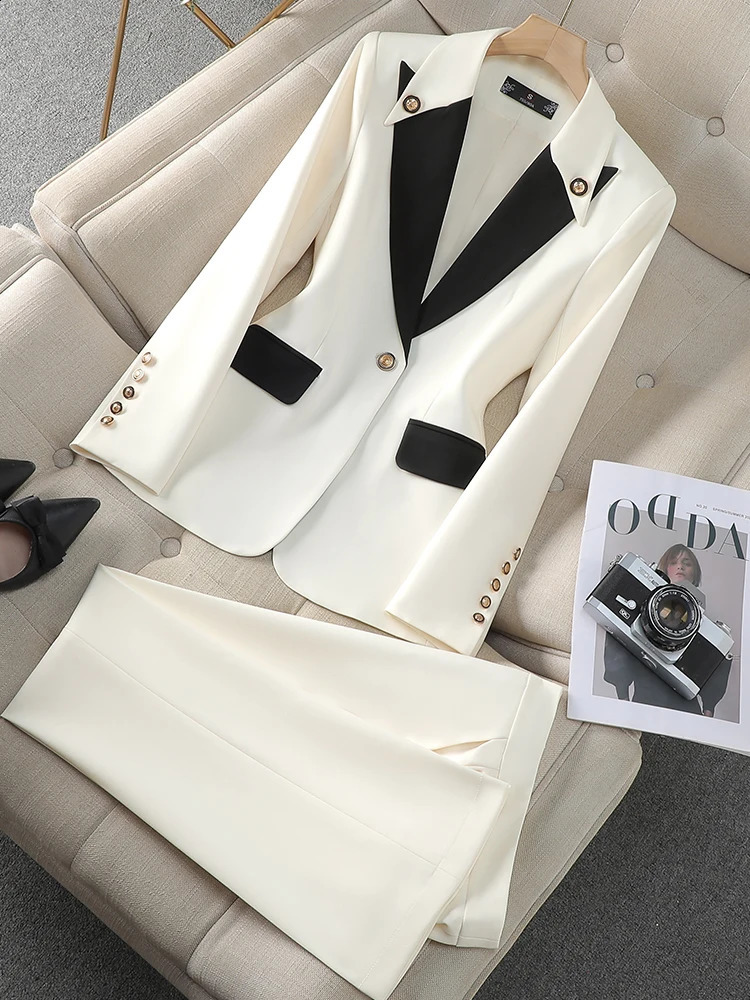 Fashion Red Black Beige Women Pant Suit 2 Piece Set Office Ladies Female Business Work Wear Formal Blazer Jacket And Trouser 250115