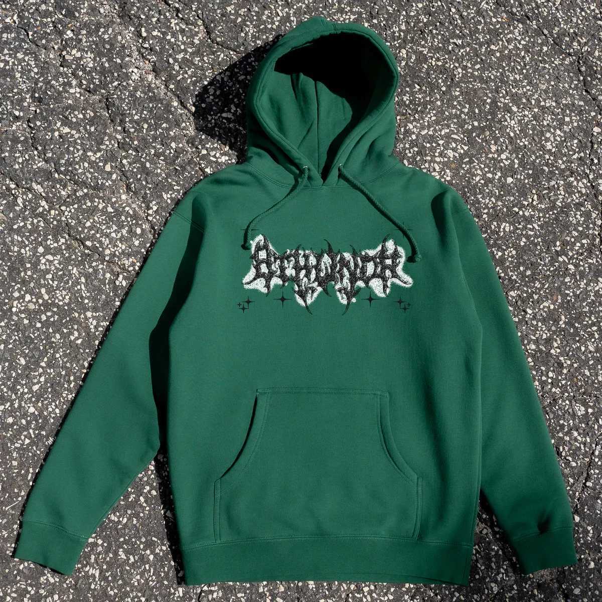 American Simple Goth Eyes Hand-painted Style Printed Green Hoodie Womens Spring Trend Y2K Hip-hop Street Sports Pullover W250117