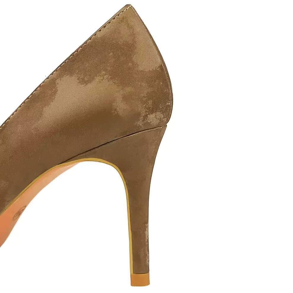 Women Fetish 7.5cm High Vintage Aesthetic Pumps Lady Daily Designer Middle Low Heels Green Light Brown Elegant Party Shoes