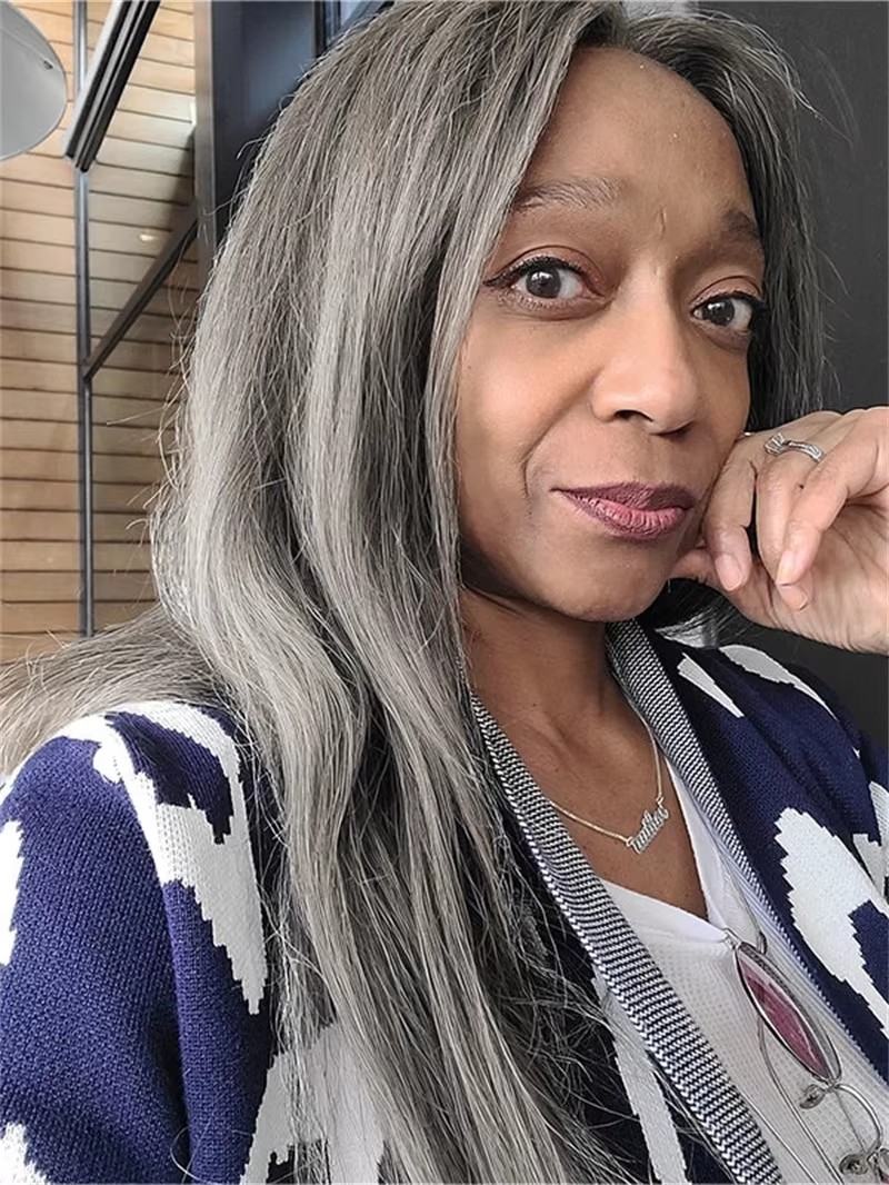 5x5 Closure Pepper Gray human Straight Salt Lace Front Wig Glueless Lace Frontal Human Hair Wigs