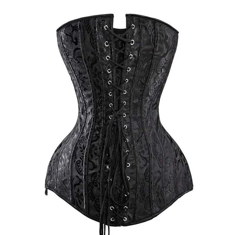 Womens Hourglass Longline Overbust Corset Top Steel Boned On Torso Bustier Vintage Jacquard Steampunk Corset W250120