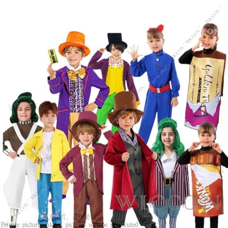 Chocolate Factory Willy Cosplay Costume Charlie Uniform Child Role Play Outfit Full Suit Halloween Masquerade Kid Cloth Jumpsuit W250117