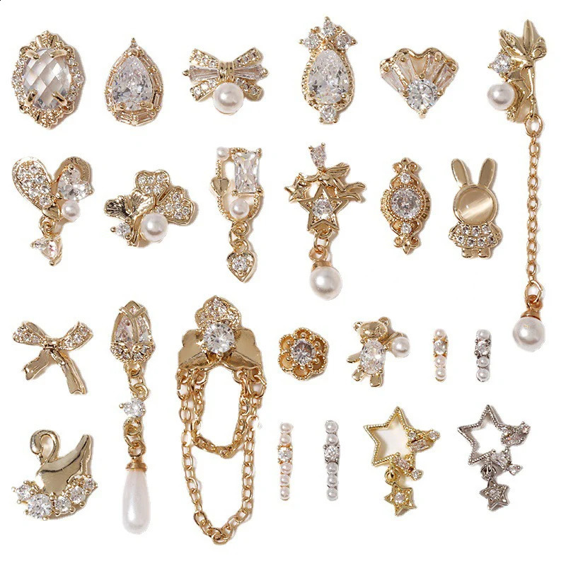10pcs Flower Chain Valentines Day Zircon Crystals s Nail Art Jewelry Decorations Nails Accessories Charms Supplies 250115