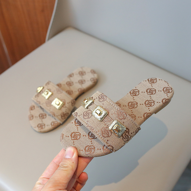 Flower Design Girls' slippers 2025 summer new children's casual flat flip-flops medium children's soft soled slippers 26-36