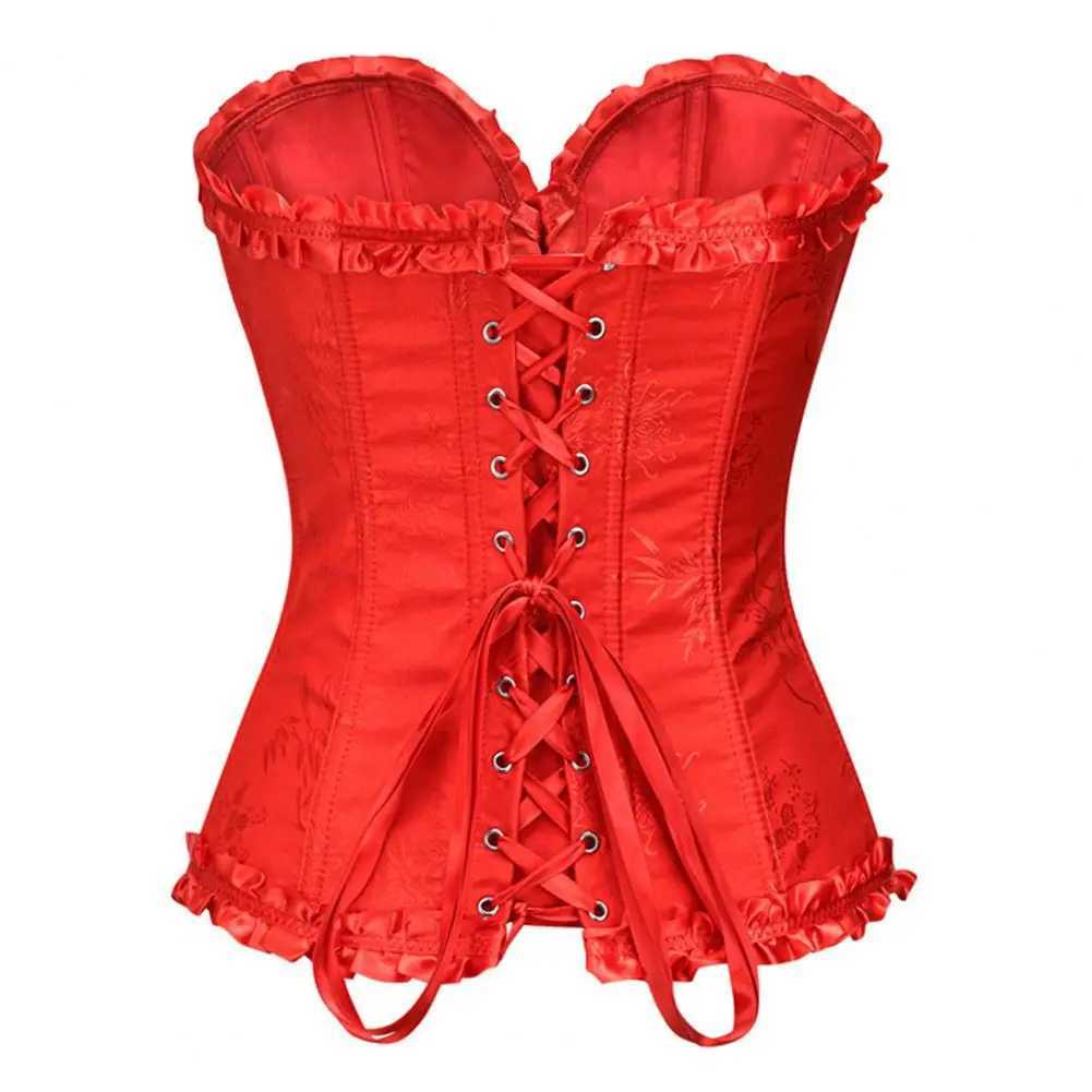 Blue Corset Bustiers Womens Corset Top with Ruffle Trim Strapless Waist Cincher Bustier Shapewear Adjustable Strap Shapewear W250120
