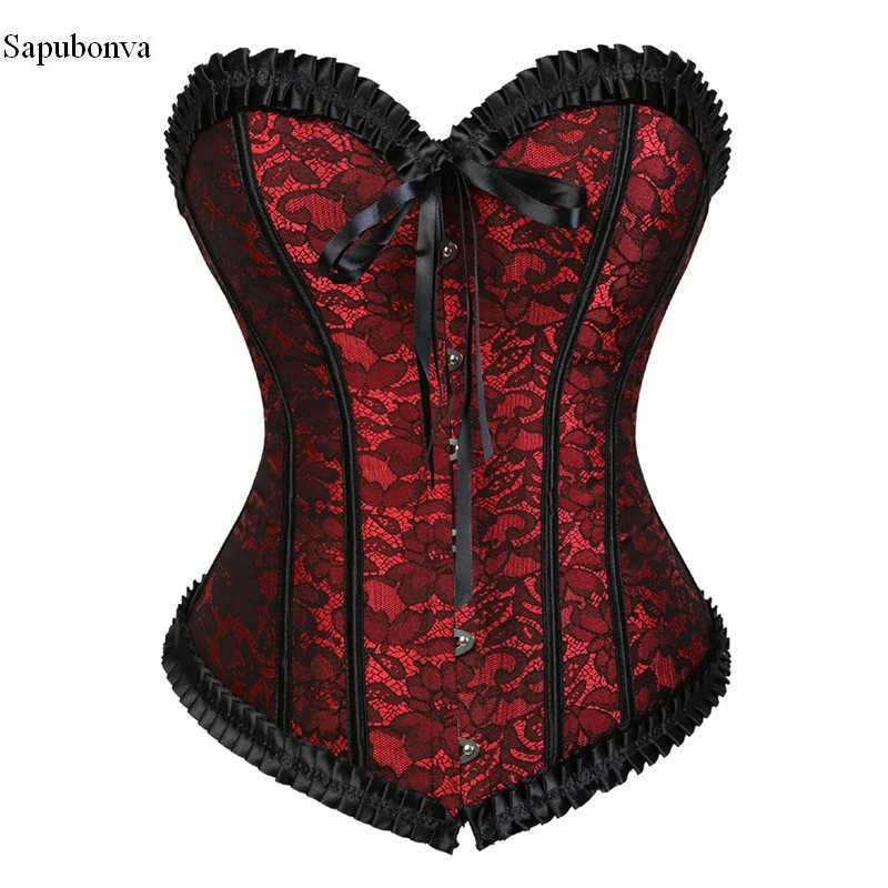 Sapubonva tight corset womens top plus size floral lingerie sexy Victorian lace vintage clothing black W250120