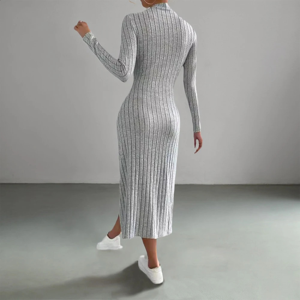 Women Elegant Bodycon Knit Dress Autumn Winter Hooded Turtleneck Temperament Slim Long Sleeve Solid Ribbed Long Dress Streetwear 250122