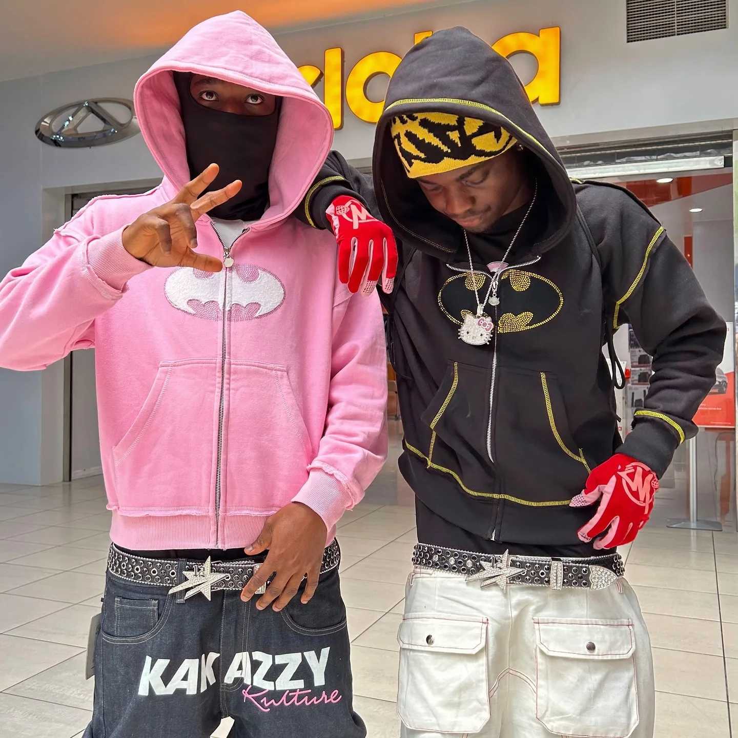 America Fashion Klein Bat Decoration Hoodies Y2K Harajuku Retro Oversized Men Women Zipper Hoodie Couple Streetwear Tops W250117