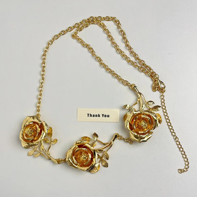 fashion retro small fragrance gold color rose waist chain womens advanced sense of metal chain thin belt accessories 250117