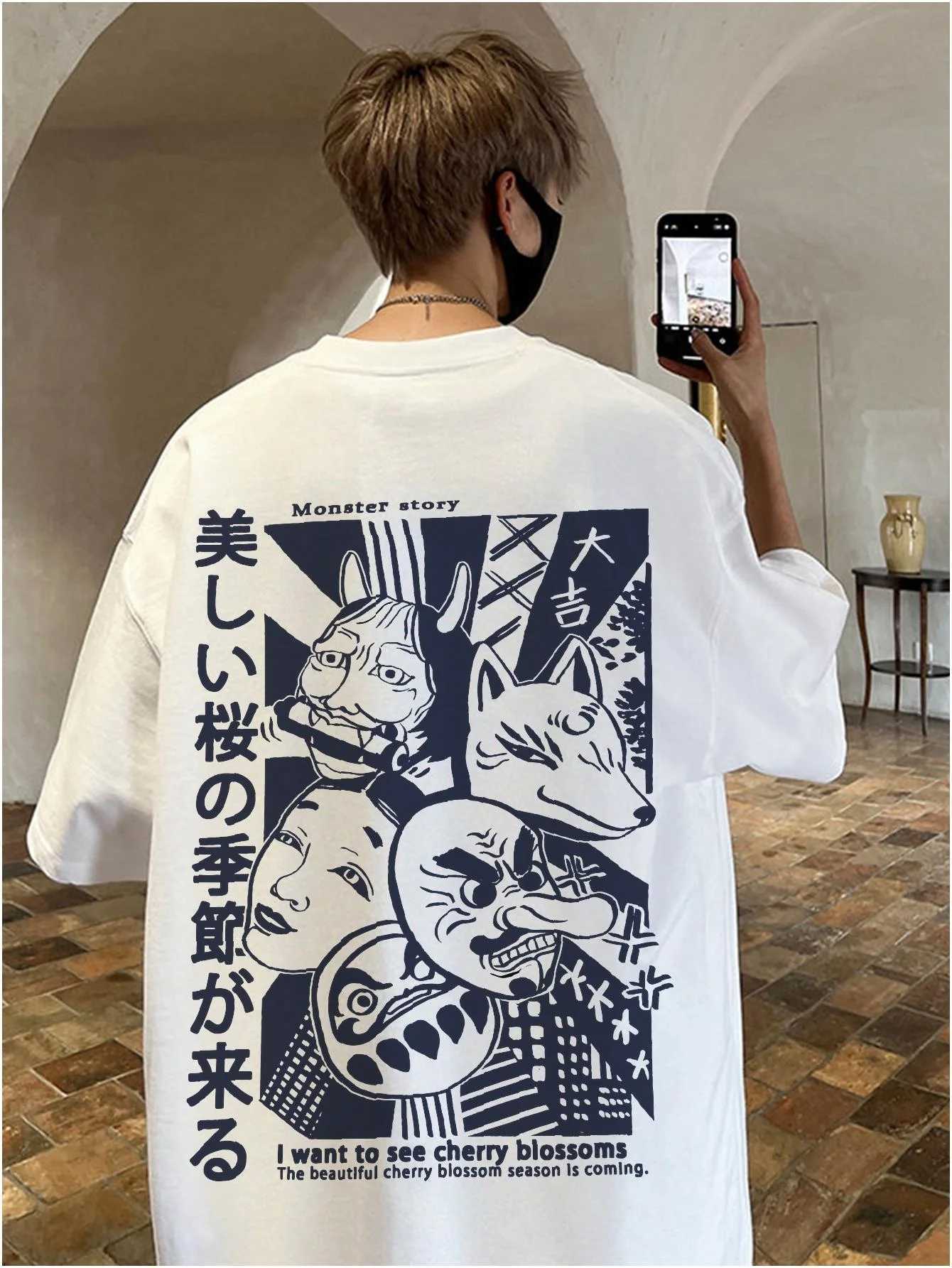 Harajuku Monster Anime Mens T-shirt Large Fashion Retro Y2k Unisex T-shirt Short Sleeve Casual Clothing Summer Cotton Mens Top W250117