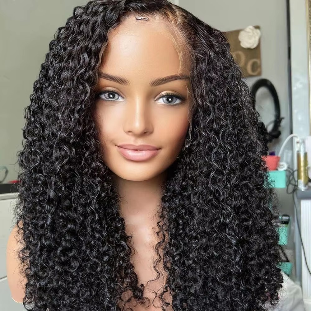 Bouncy Curly Transprent Lace Black Afro Kinky Human Hair Wigs Pr plucked water Wave Full Lace Wig with Baby Hair 360 Frontal
