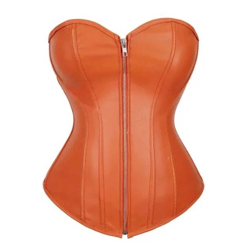 Classic synthetic leather corset top with zipper womens Gothic steampunk waist trainer Bustier retro corset sexy club outfit W250120