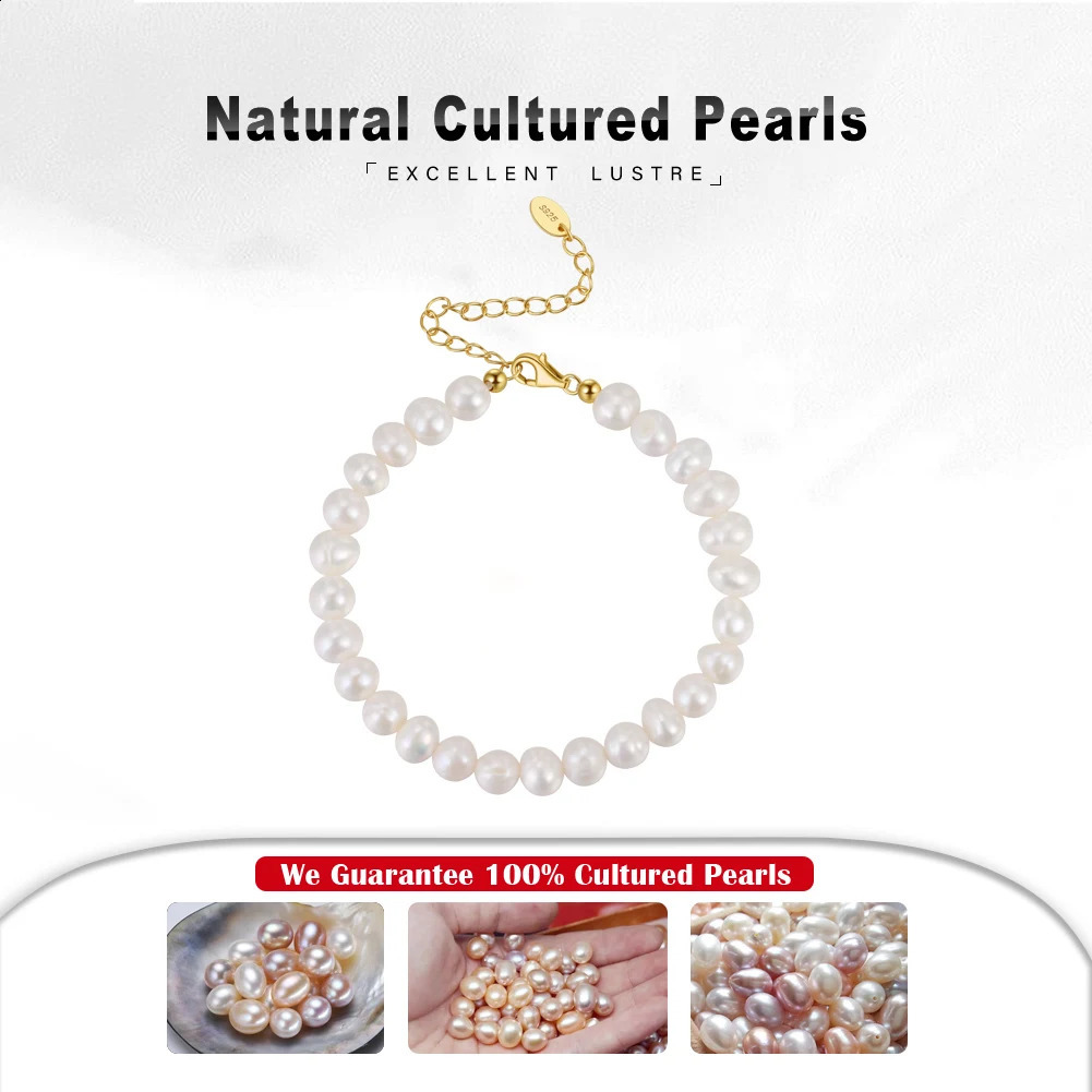 KISS MANDY 14K Gold 925 Sterling Silver Chain Bracelet with Cultured freshwater Pearl for Women White Pearls Fine Jewelry GPB10 250121