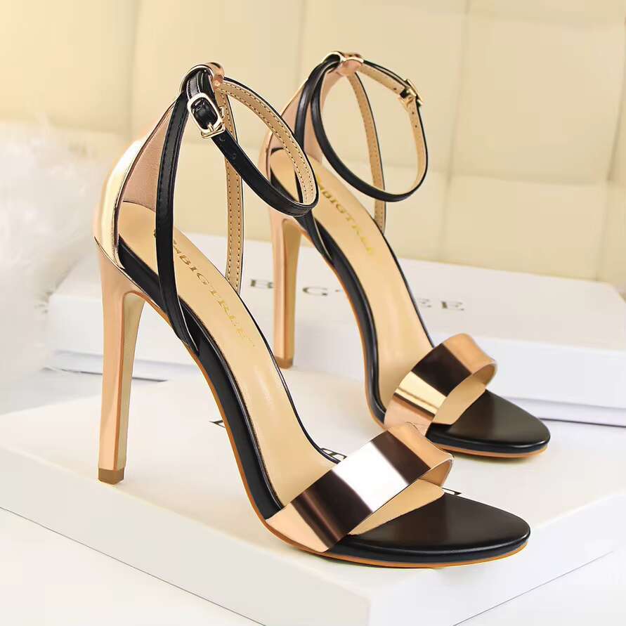 Summer 11cm High Sandals Women Open Toe Fetish Heels Lady Wedding Bridal Gladiator Nightclub Champagne Gold Shoes